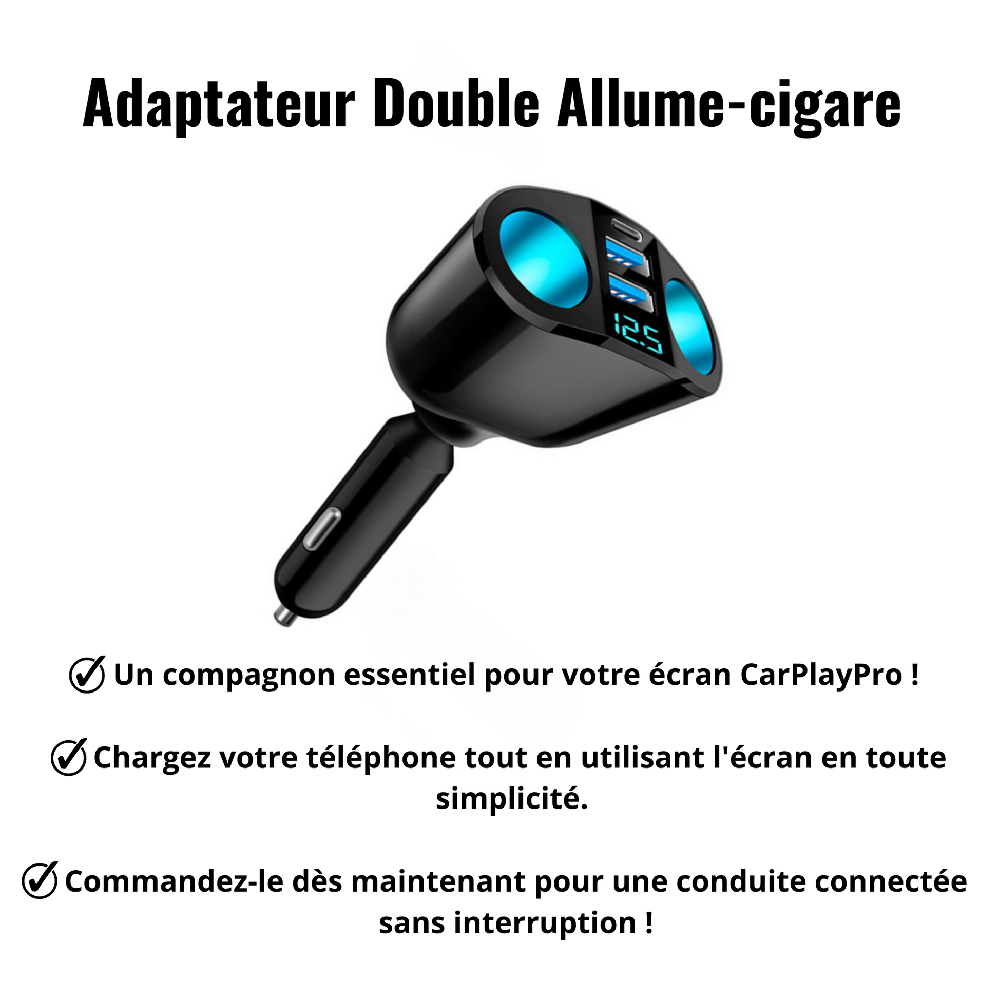 Adaptateur Double Allume-Cigare – CarplayPro